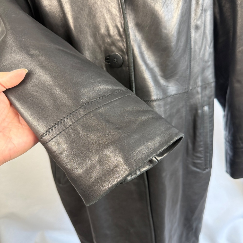 Avanti Black Genuine Leather Trench Coat Jacket Womens Plus 3X Mid Length - Picture 5 of 15